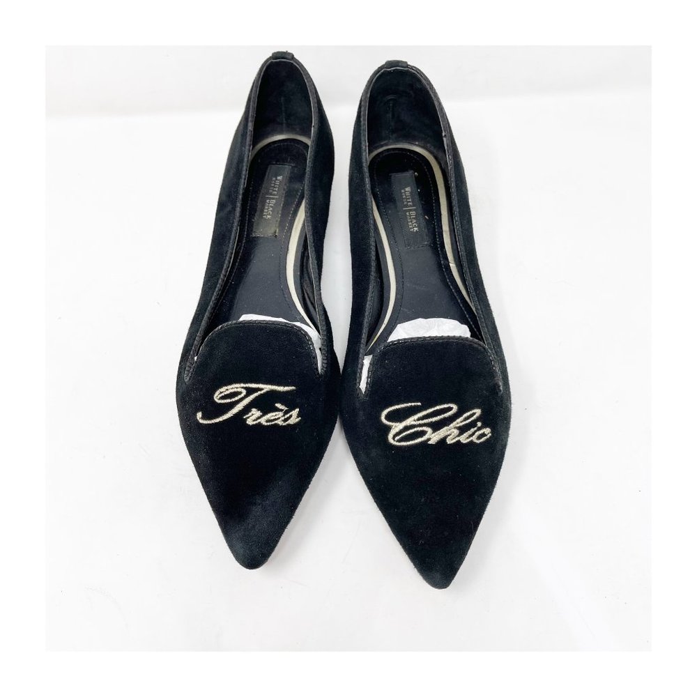White House Black Market Women Shoes Sz 9.5 Pointed Velvet Gold Embroidery RARE